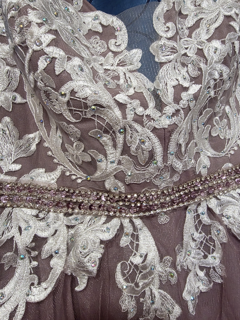 JJ's House Lace High Low Irridescent Sequin Bridal Event Dress - Picture 3 of 6
